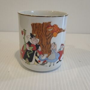 1980s VTG Walt Disney World Alice in Wonderland Coffee Cup Mug Silver Trim